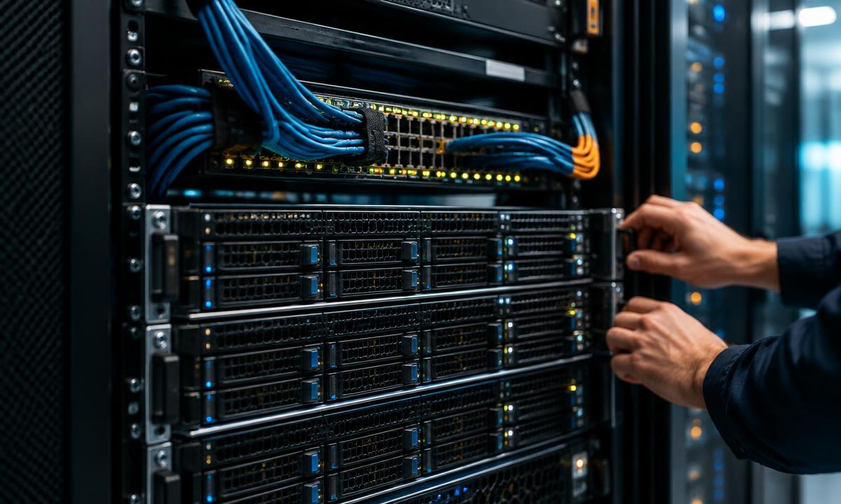 Engineer working with enterprise data center equipment