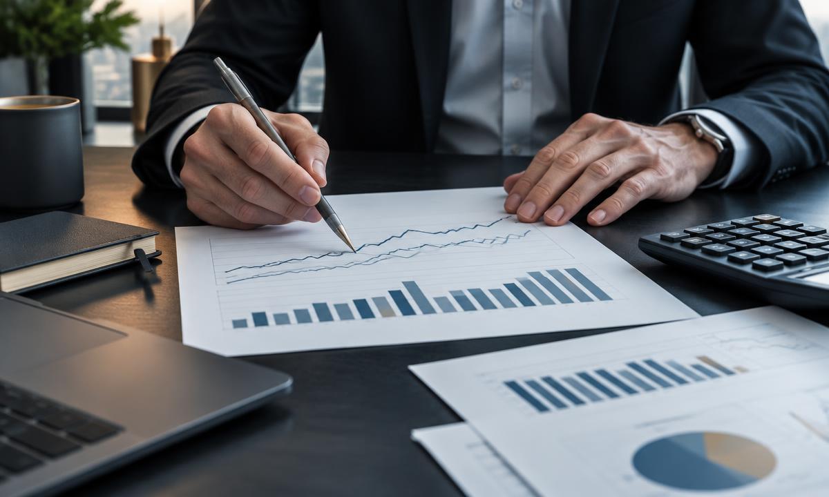 Financial charts being reviewed at a desk